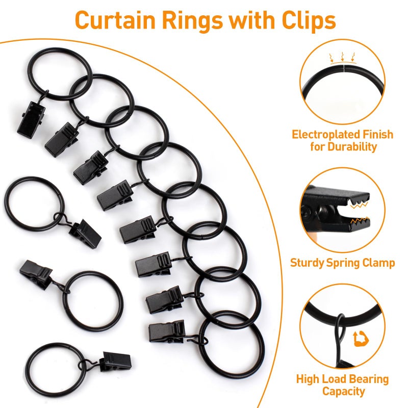 Ninsula 26 PCS Curtain Rings with Clips  Curtain Hooks for Drapes  Curtain Clips with Rings 1.26  Interior Diameter  Black Curtain Rings Fit up to 1 inch Curtain Rod - Image 3